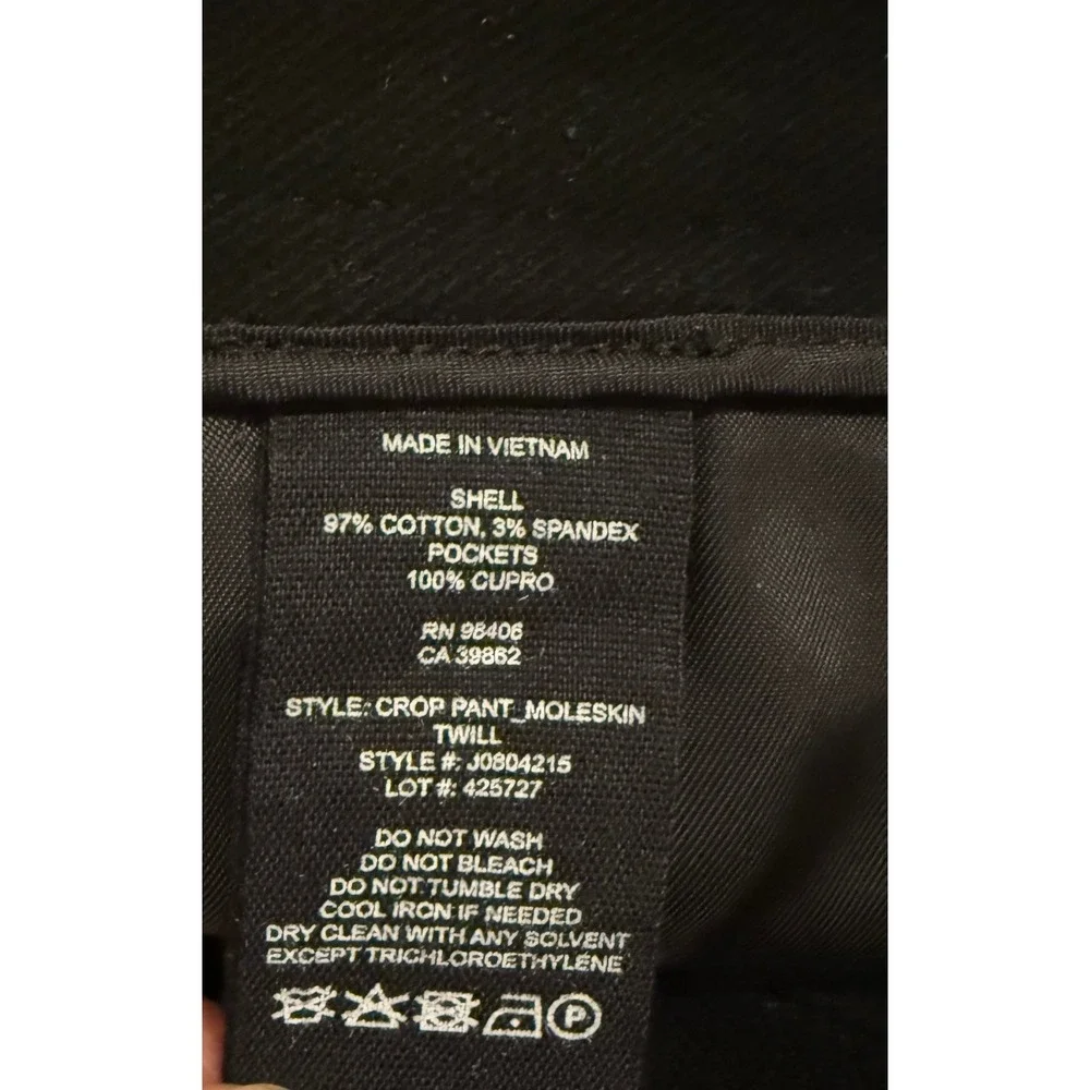 Theory Womens Black Moleskin Twill Crop Pant Straight Leg Size 8 J0804215 NWT